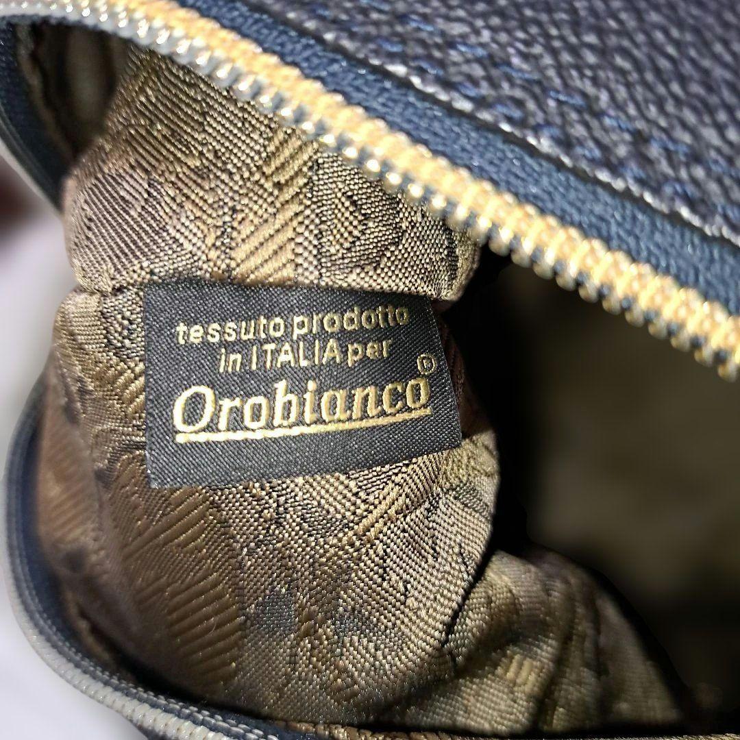 【美品】オロビアンコ レザーショルダーバッグ 革ロゴタグ&ゴールド金具 ネイビー