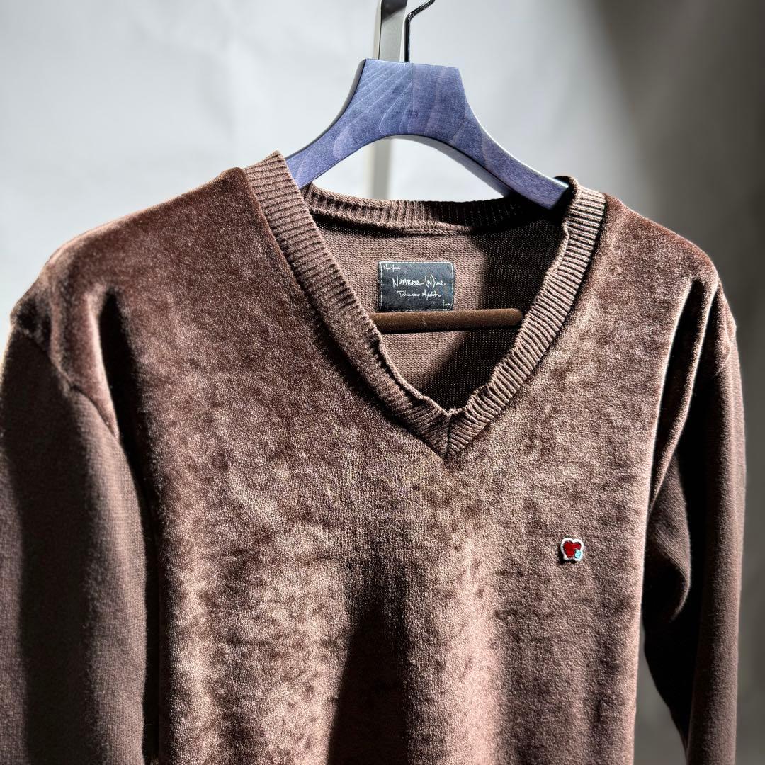 03AW NUMBER(N)INE ハート涙パッチベロア切替ニット size2