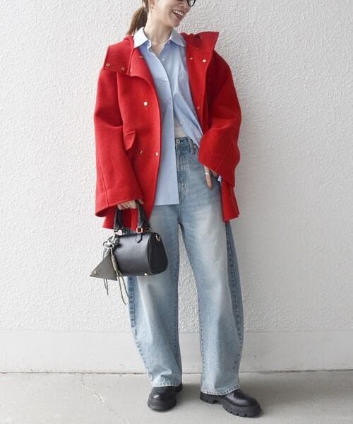 SHIPS any リバー フーデッド Aライン ミドル コート アウター