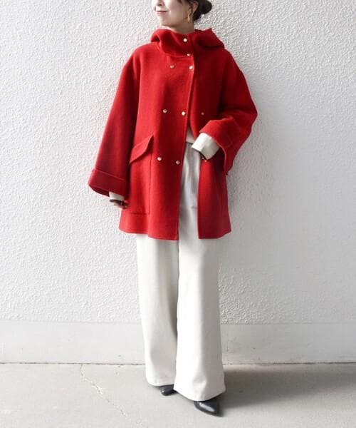 SHIPS any リバー フーデッド Aライン ミドル コート アウター