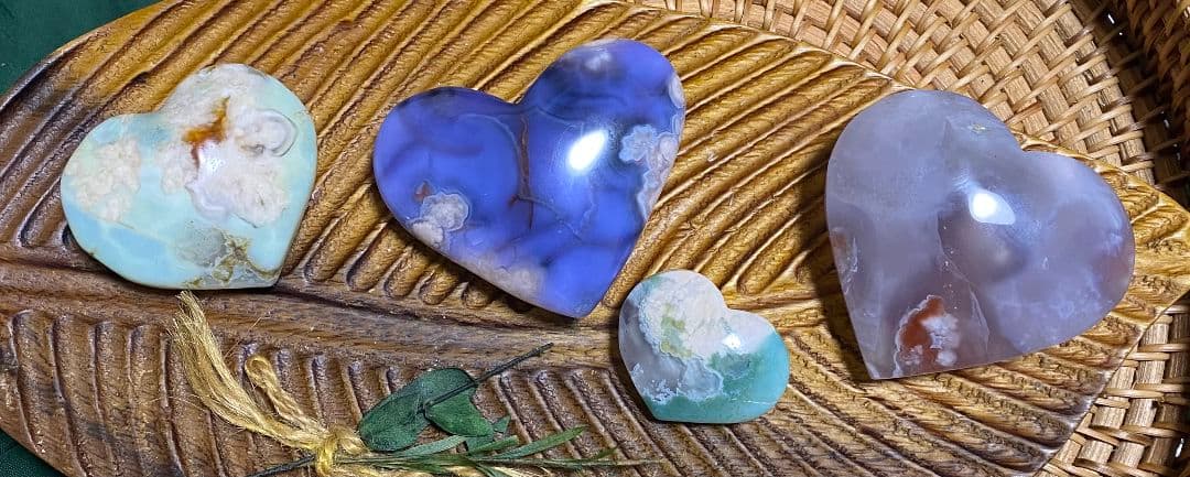 ⭐so ⭐ブルー フラワー アゲート★桜瑪瑙★ぷっくり ハート★大き他