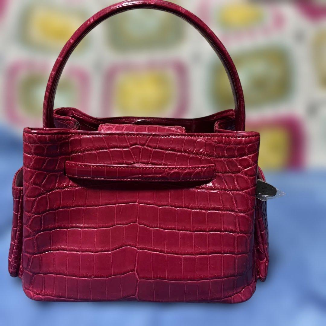 赤 クロコダイルレザー ハンドバッグ