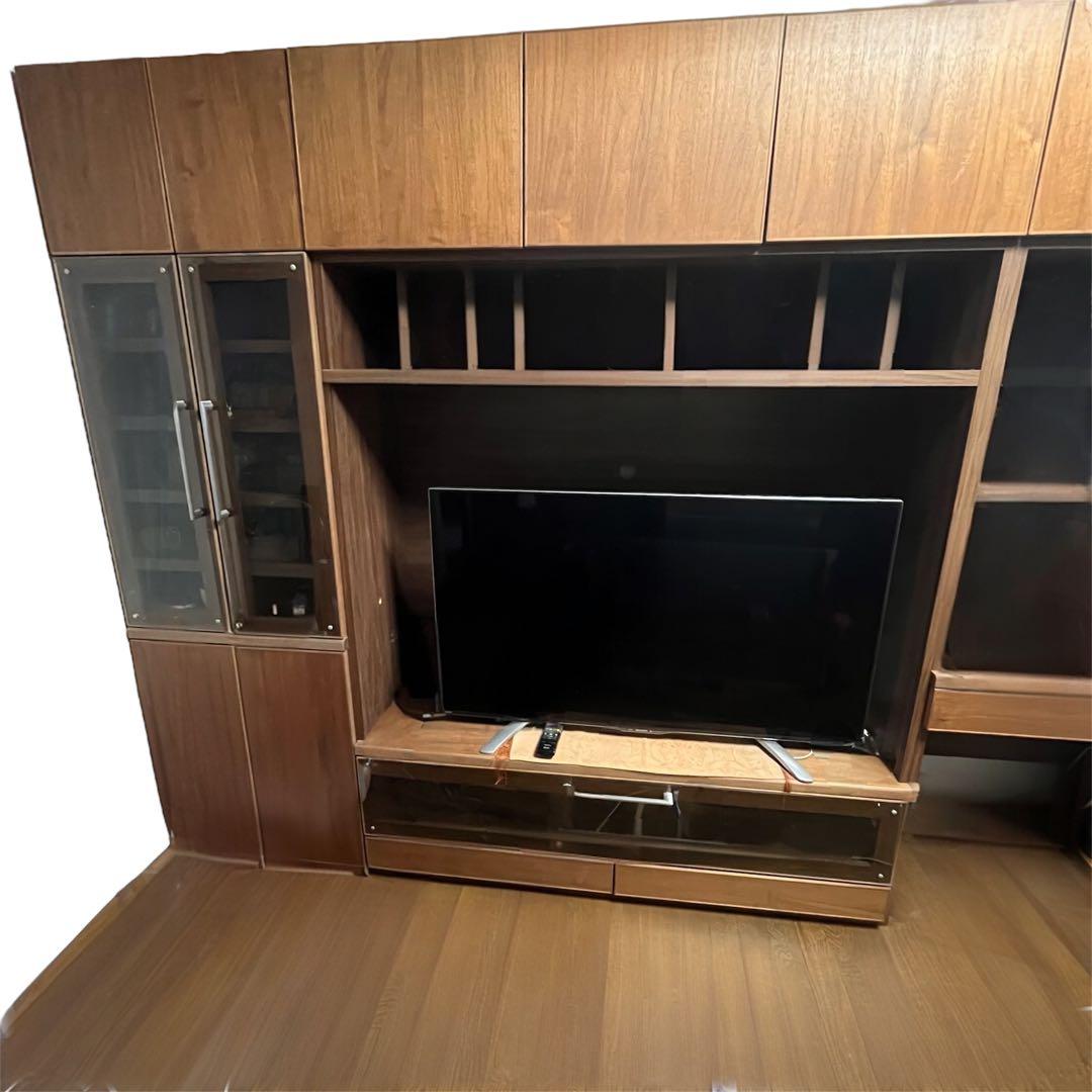 【着払い・3点まとめ売り】壁面収納 デスク付 国産 ウォールナット 受注生産家具