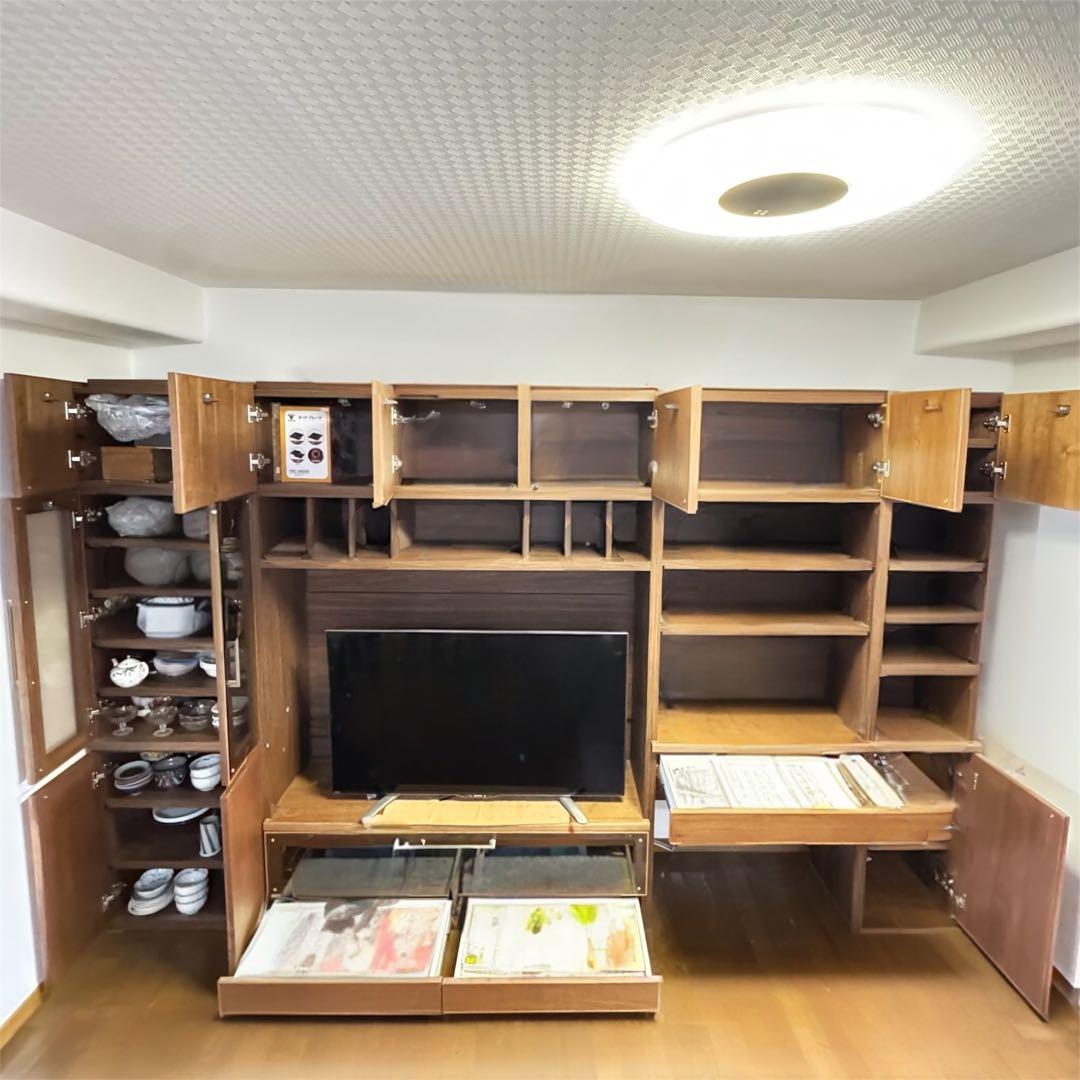 【着払い・3点まとめ売り】壁面収納 デスク付 国産 ウォールナット 受注生産家具