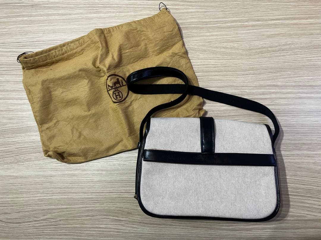 美品　エルメス　ヌメア　ボックスカーフ×トワルアッシュ　〇P刻印（1986）