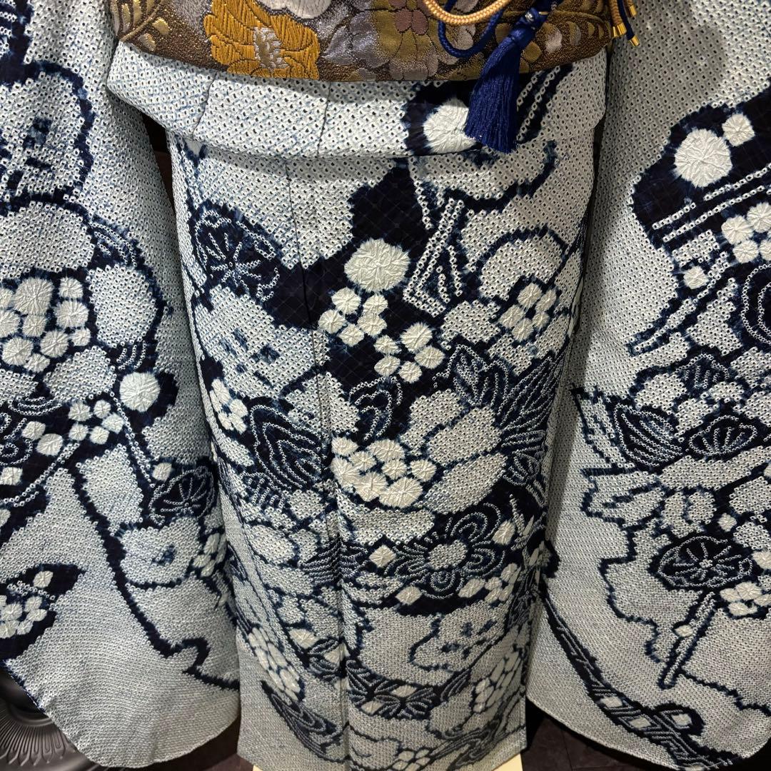 人間国宝　最高級　作家物　藍染　証紙　本疋田　総絞り　振袖　フルセット 振り袖