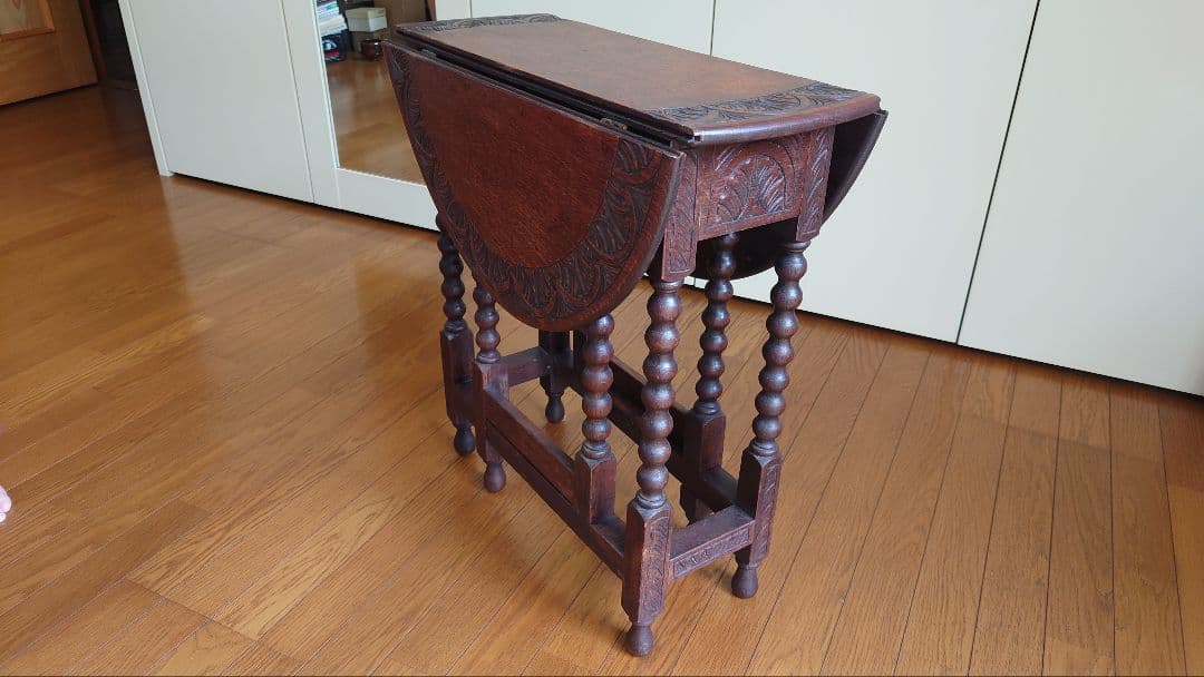 英国製アンティーク折りたたみテーブル オーク材 ゲートレッグ サイドテーブル