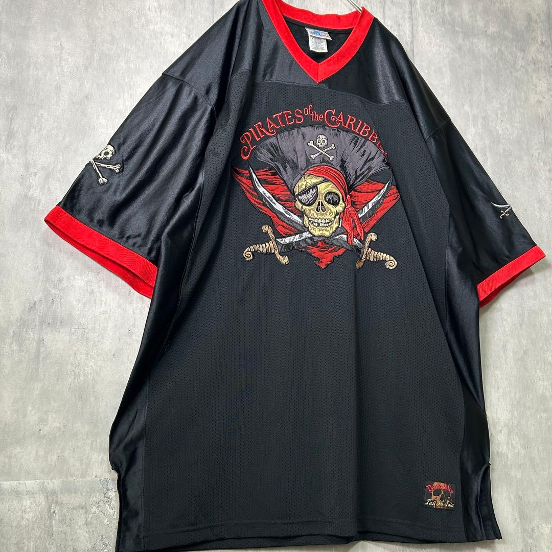 入手困難 パイレーツオブカリビアン 刺繍 ゲームシャツ メッシュ 黒 リンガー