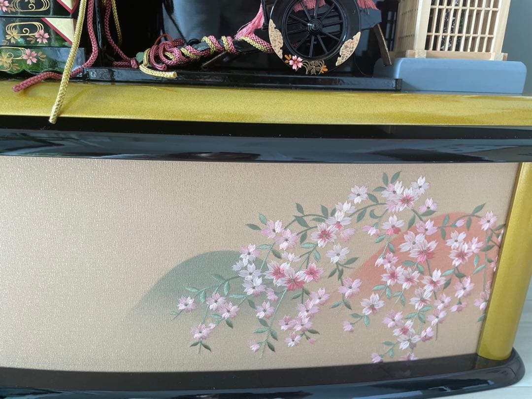 美品　原孝州　お雛様　雛人形　三段飾り　五人飾り　桜刺繍　光るぼんぼり