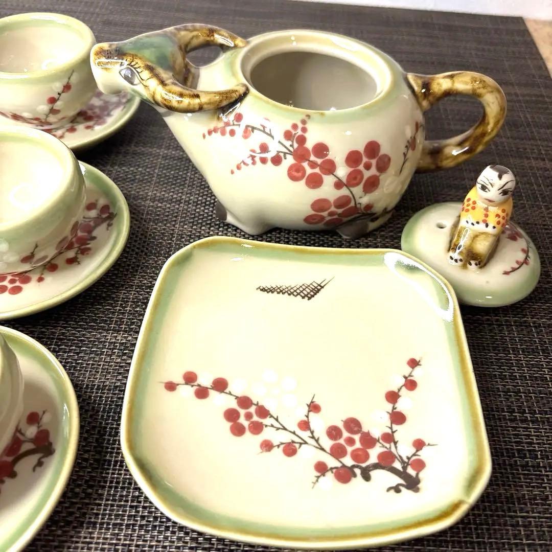ベトナム民藝 急須セット　陶器 水牛モチーフ人形付き 梅花　希少　送料込み