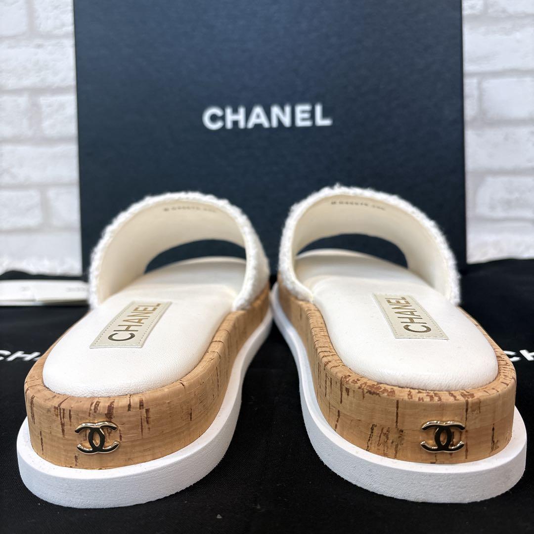 【未使用】　シャネル　パール　ココマーク　ツイード　フラットサンダル　24S
