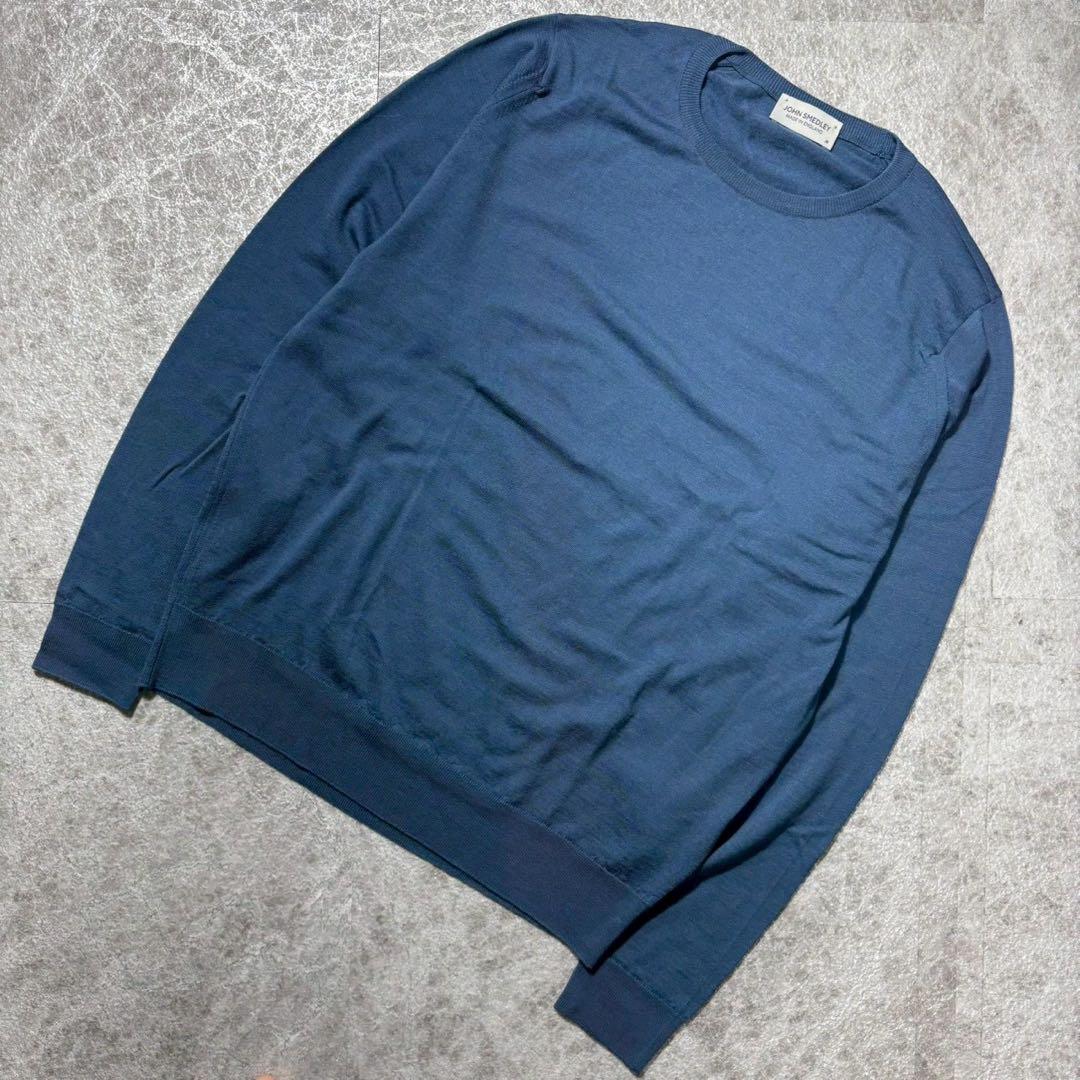 美品 ジョンスメドレー ハイゲージ クルーネックニット ブルー M 英国製