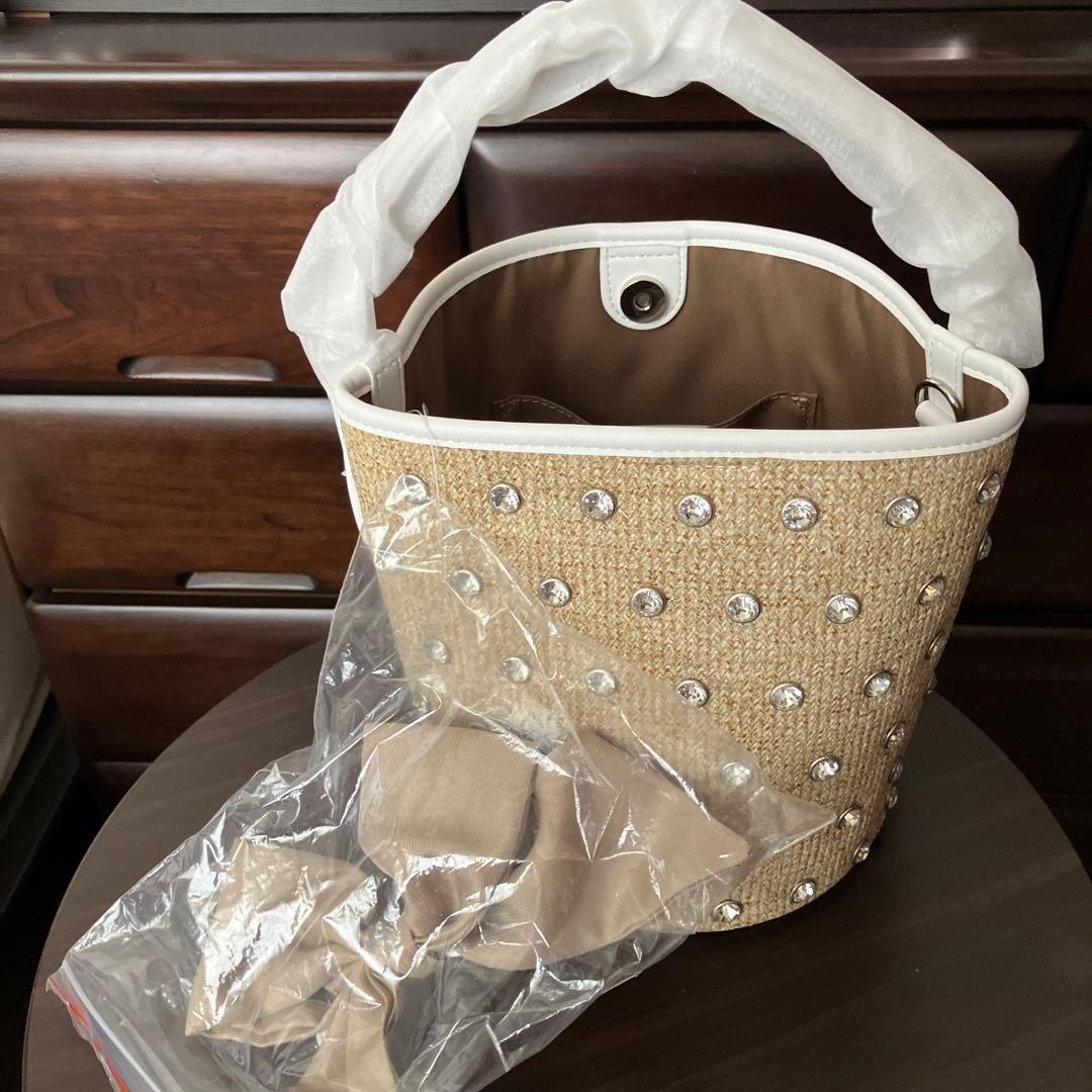 【新品・未使用】DIANA ダイアナ　リボン＆ビジューバッグ ポーチ付き