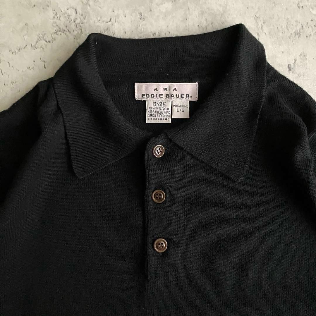 Eddie Bauer A.K.A ウール ニットポロ 香港製 ブラック