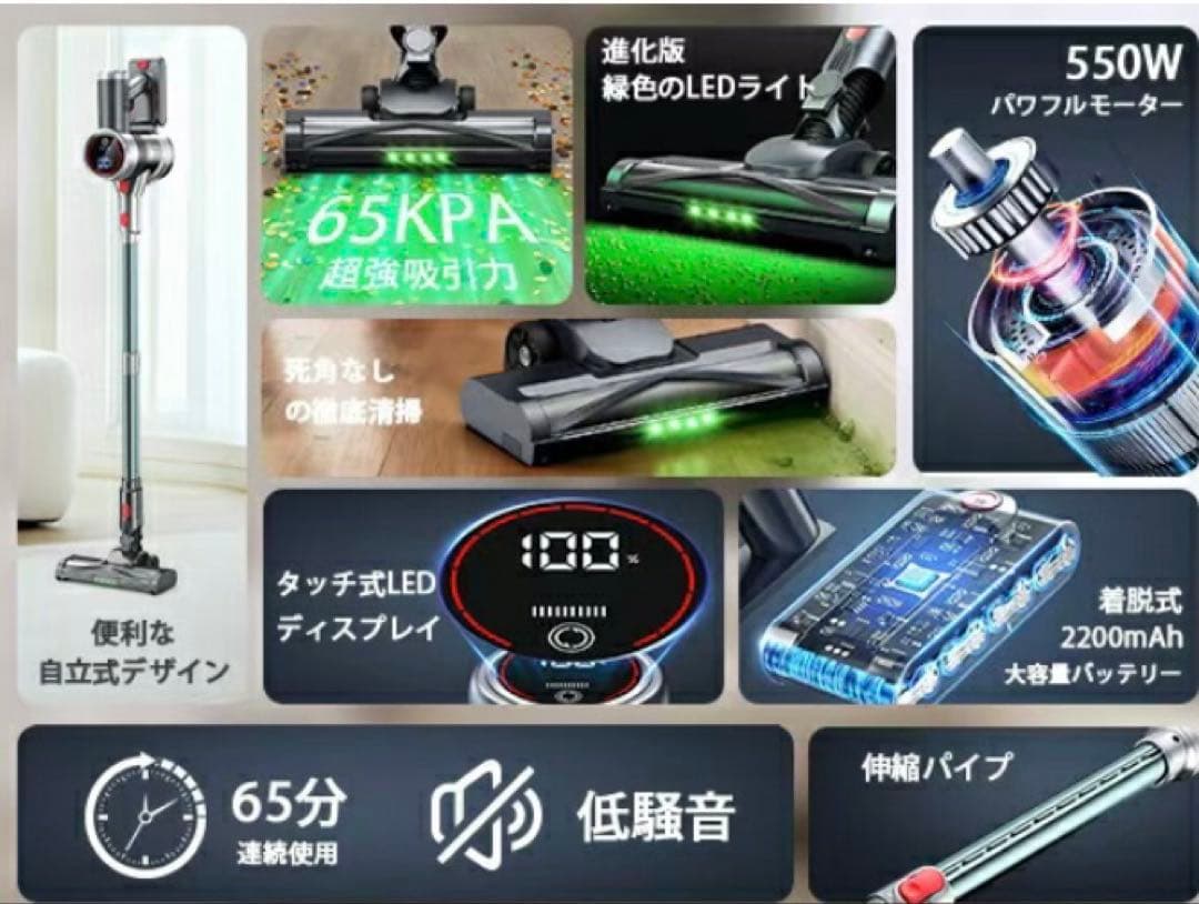 掃除機【吸引力完全進化65Kpa超強力!革新版グリーンLED