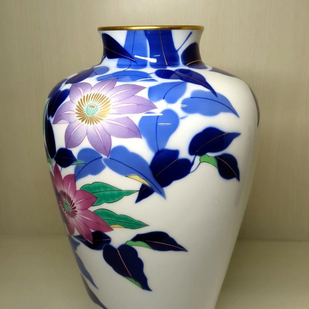 香蘭社　花草　鉄仙花　花瓶　飾り壺　１個　高さ約31センチ