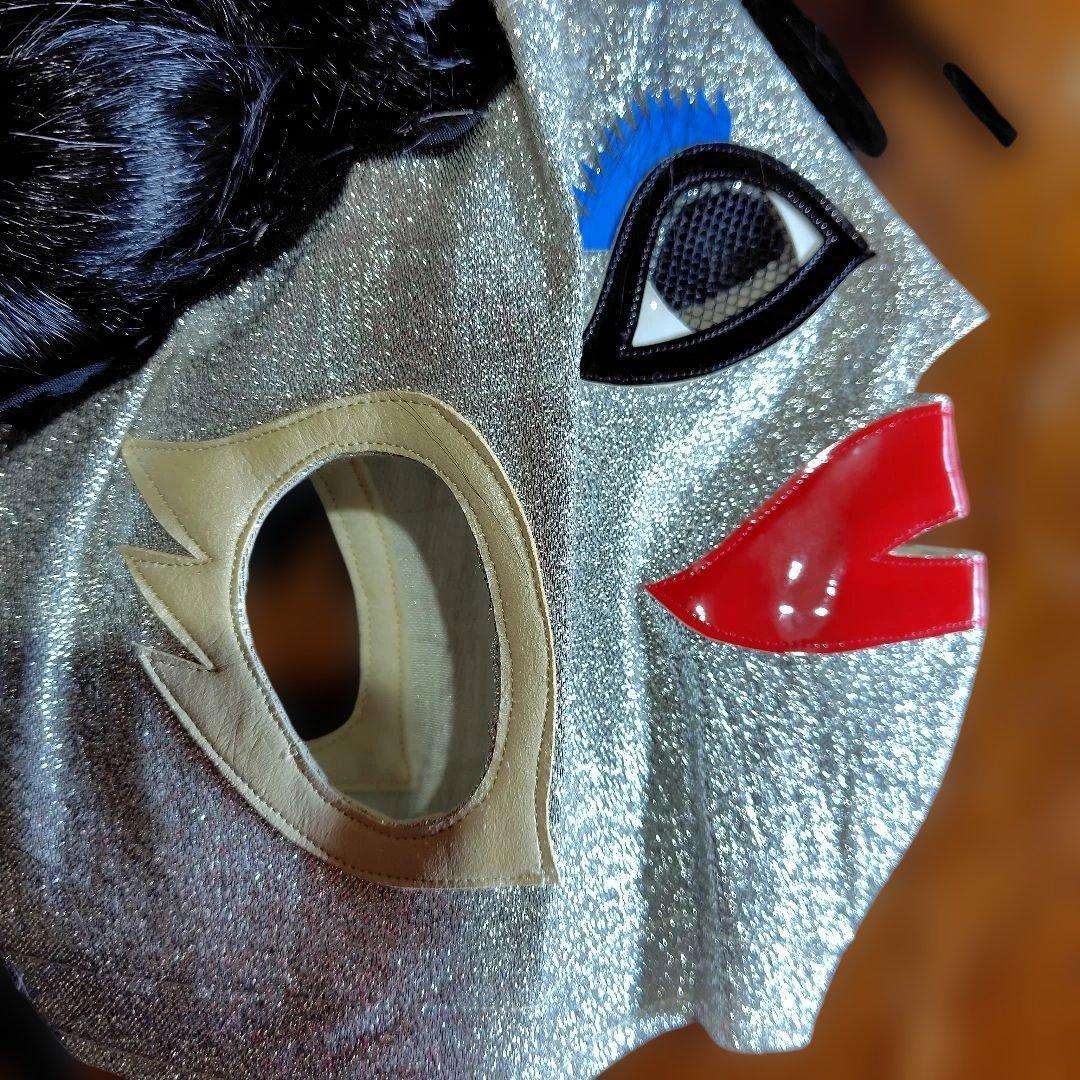 マスク　シルバー 　 黒髪付き