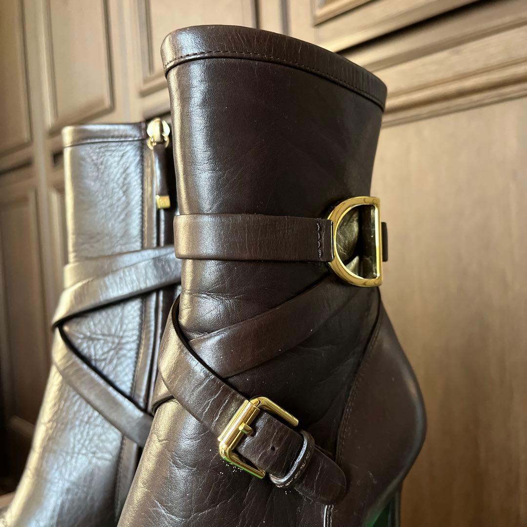 ラルフローレン　ダークブラウン レザー ブーツ