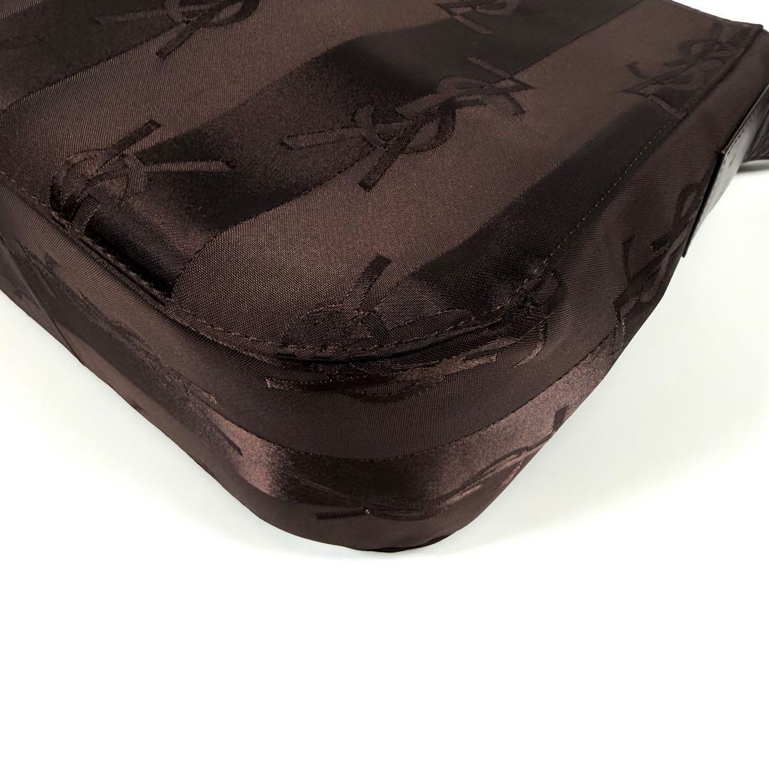 【極美品】イヴサンローラン　ワンショルダーバッグ　ナイロン　yslロゴ　ブラウン