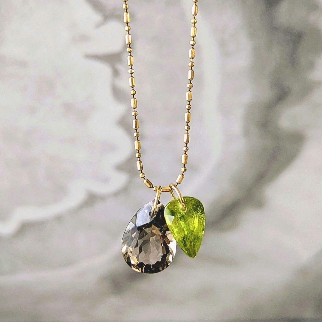 ♢みどりかわ♢K18 スフェーン ＆ スモーキークォーツ セットチャーム