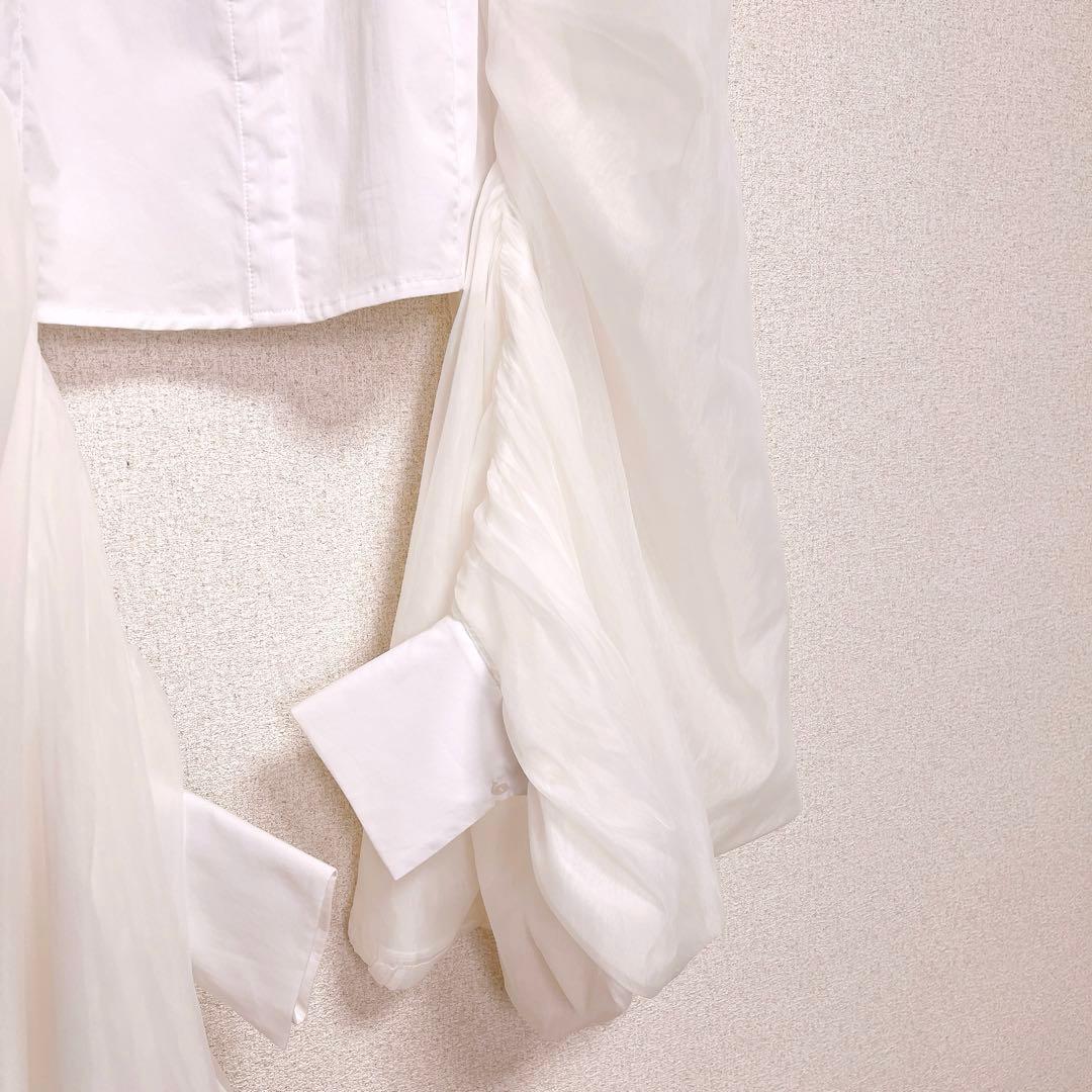 ベルヴィンテージ ボリューム スリーブ ブラウス 長袖 シア シャツ 白