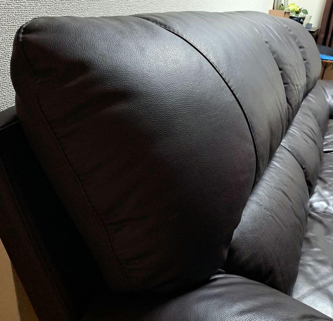 ニトリ　本革ダークブラウン レザー 3人掛けソファ