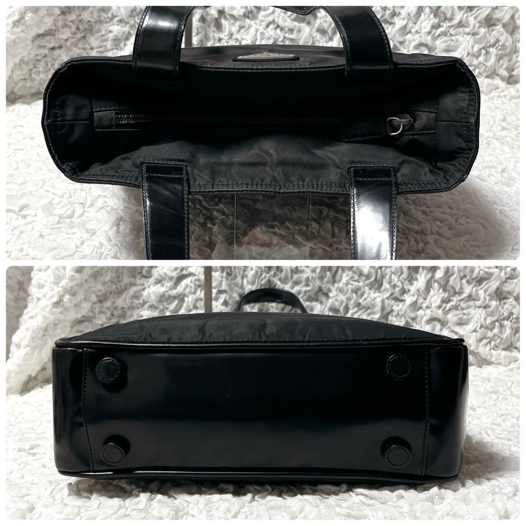 PRADA ブラック トートバッグ　ナイロン　レザー　三角　ハンドバッグ