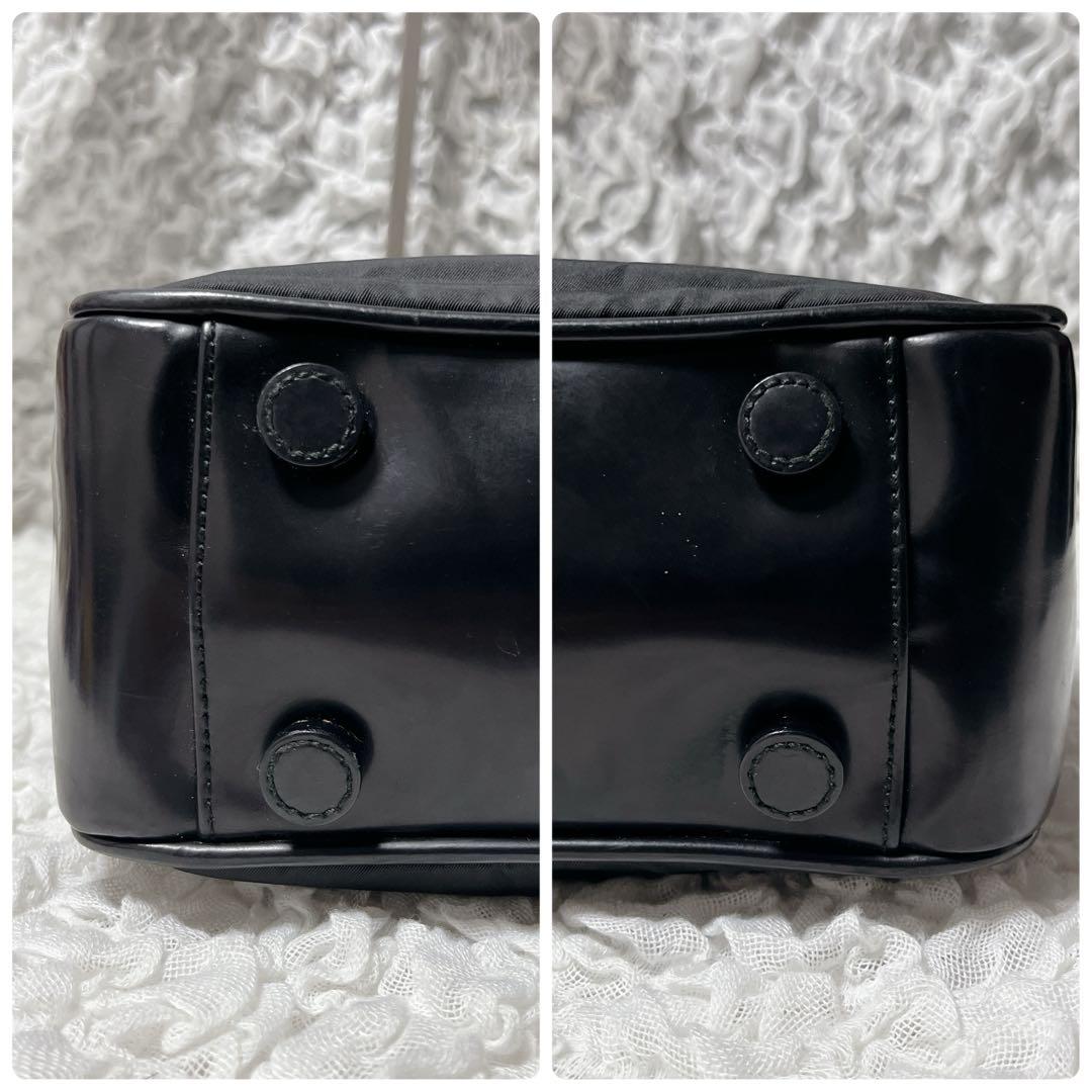 PRADA ブラック トートバッグ　ナイロン　レザー　三角　ハンドバッグ