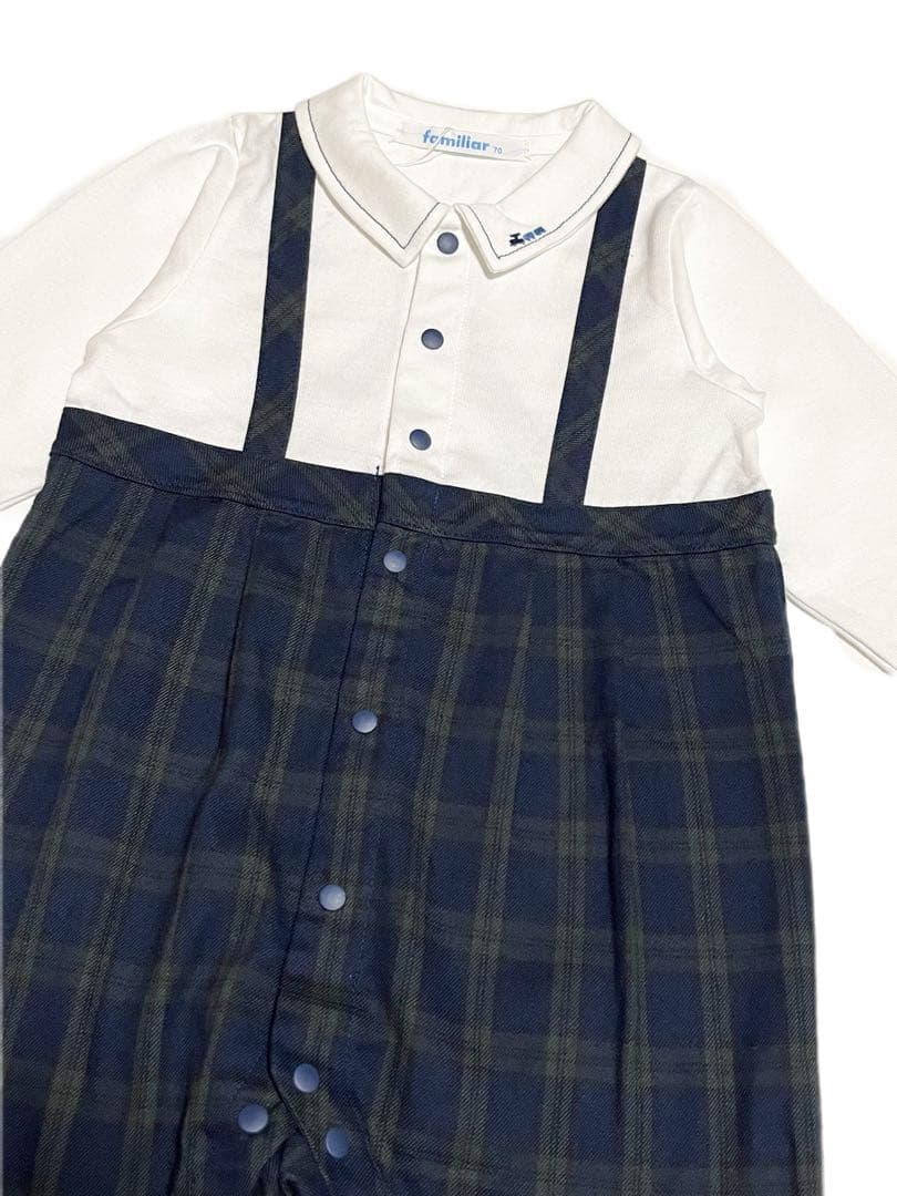 familiar/ファミリア チェック ロンパース カバーオール size70