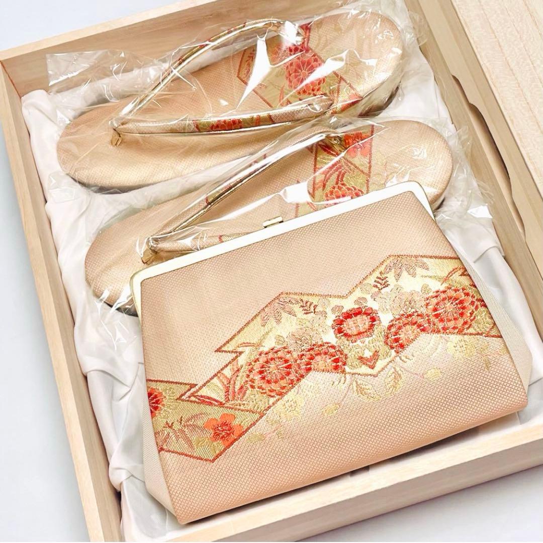 最終価格 美品 超特選 和装バッグ 草履 2点セット 花菱 フォーマル 着物