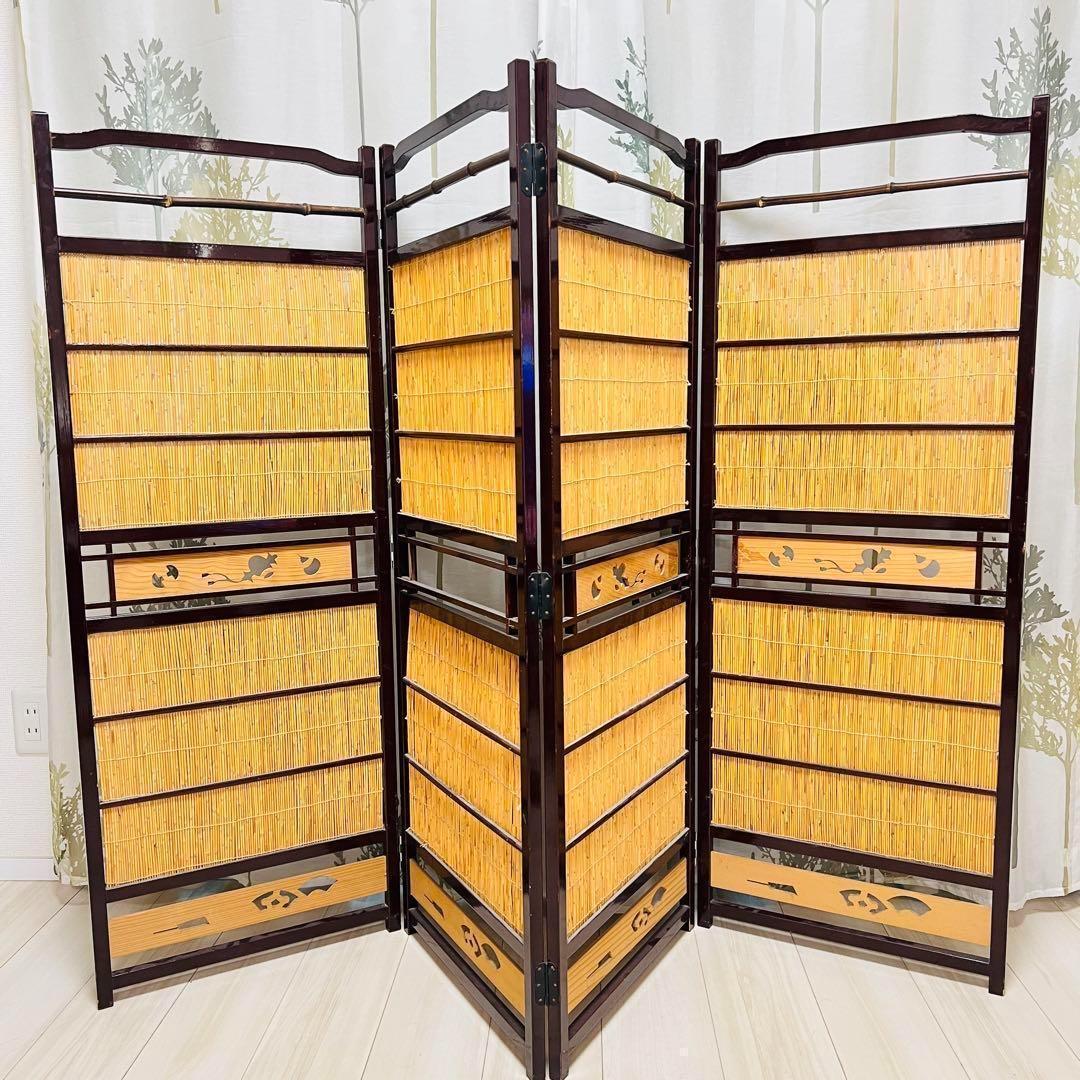 レトロ　￼和風　屏风　衝立　4つ折り　古風