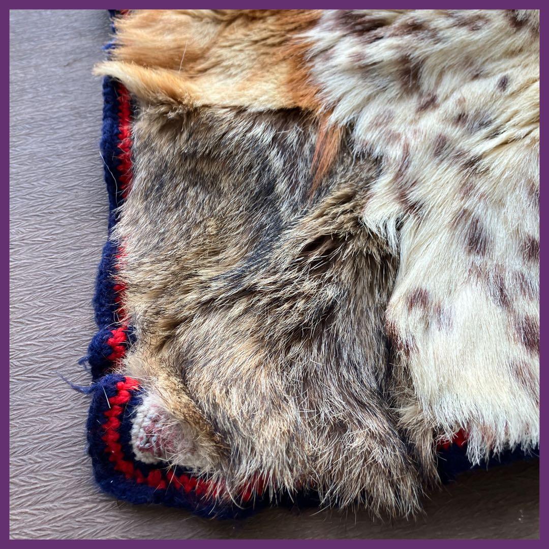 希少❗️イギリス製 【リバーシブル ラグ】ファーパッチワーク&ニット/ベニワレン