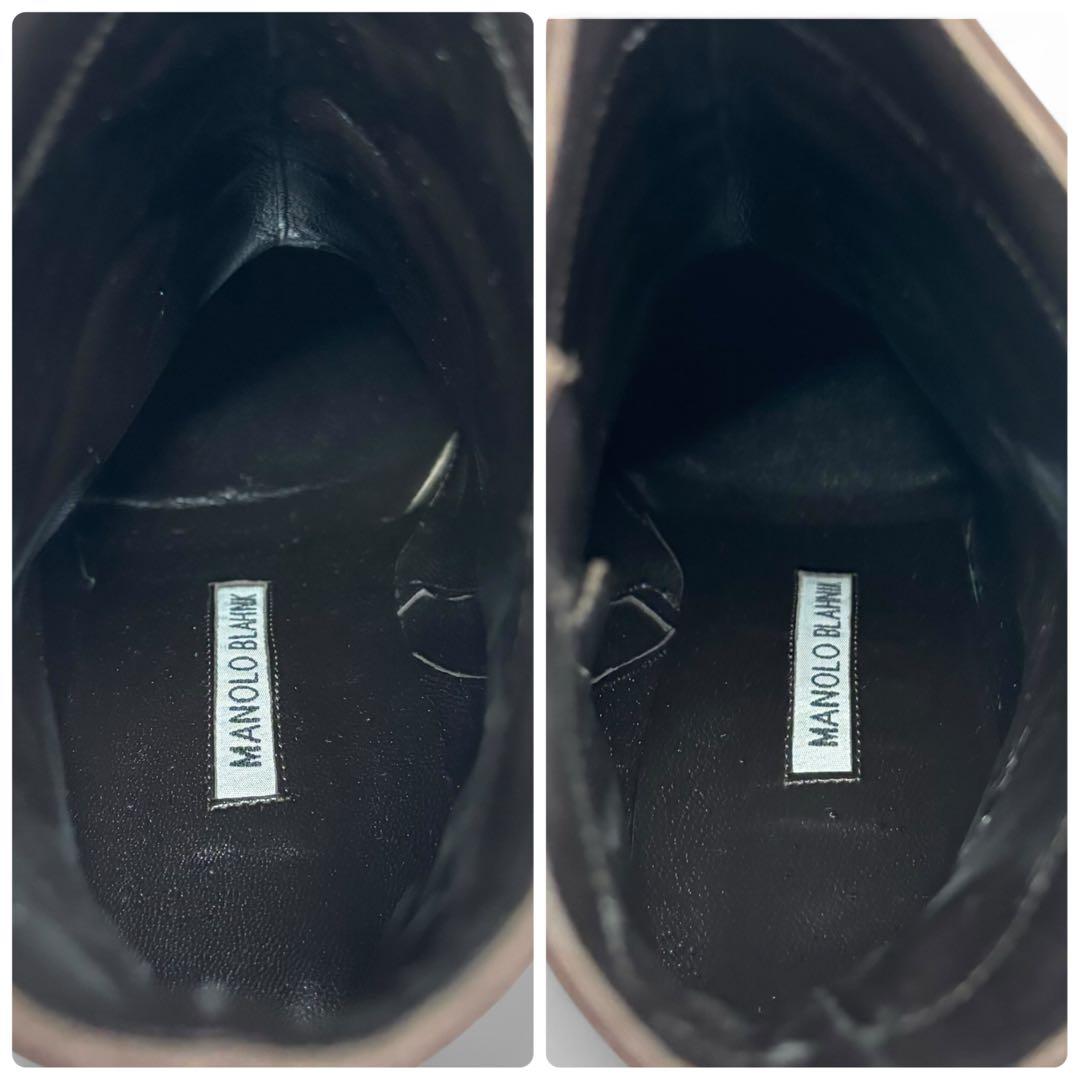 美品 マノロブラニク 38 25 スエード ショートブーツ サイドジップ