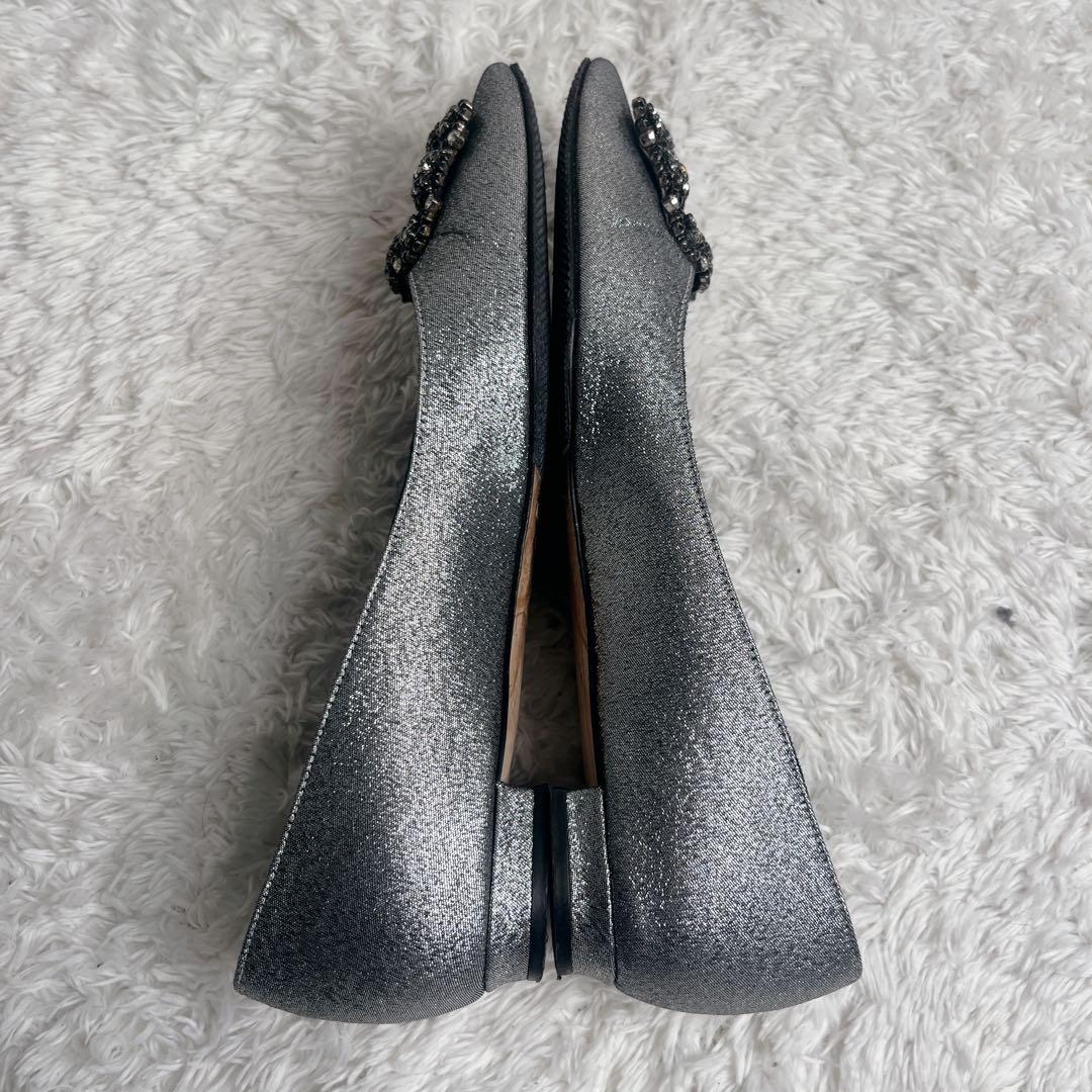 良品 マノロブラニク ハンギシ シルバー フラット パンプス ラメ 保存袋 37
