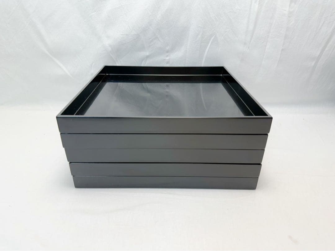 未使用 懐石道具 揃え 木製黒塗 五客揃 和食器 利休形 茶器揃 懐石料理 共箱