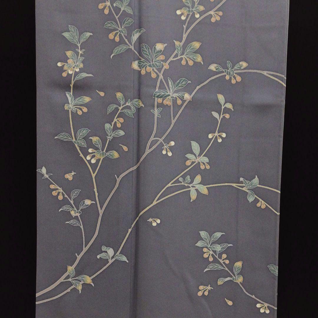 訪問着(袷)　(本加賀友禅　早春枝花(つぼみ)紋様　石田昭二 落款　紫鼠色系)