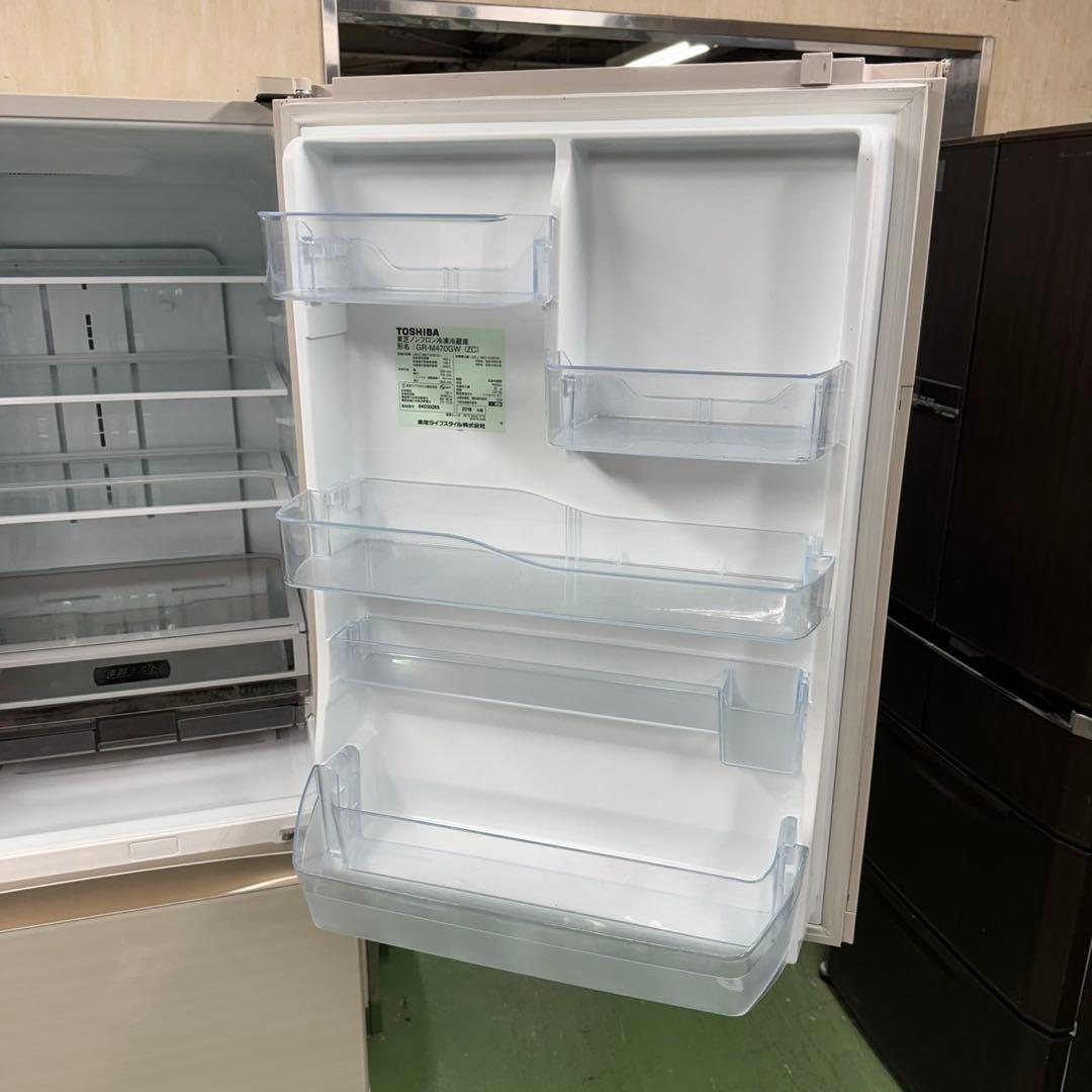 655 東芝　大型冷蔵庫　400L強　右開き　5ドア　自動製氷　ガラスパネル