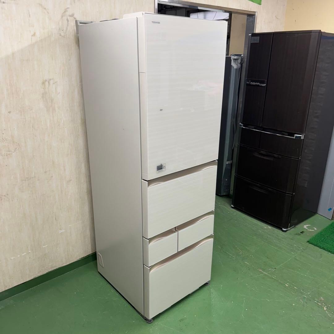 655 東芝　大型冷蔵庫　400L強　右開き　5ドア　自動製氷　ガラスパネル