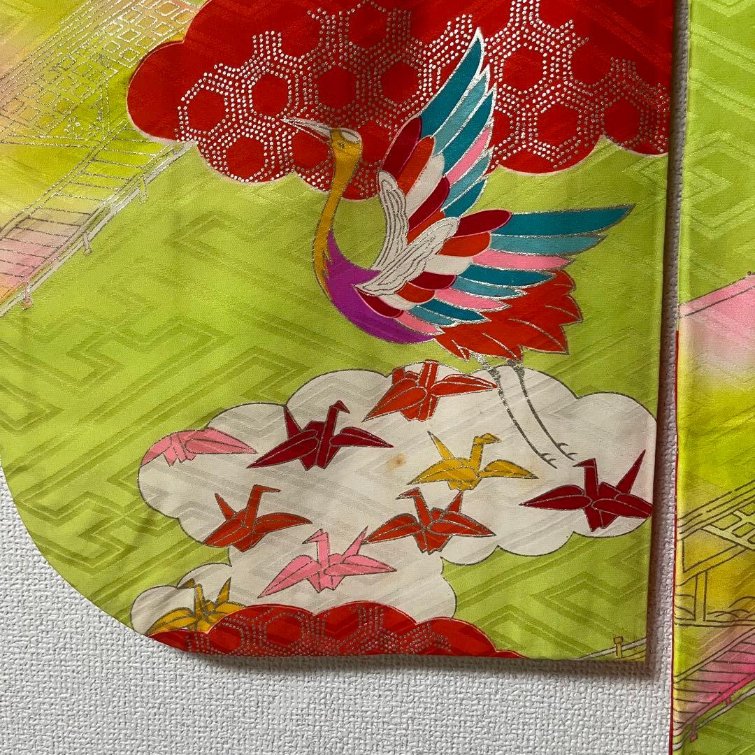 七五三　7歳　黄緑　アンティーク　着物セット