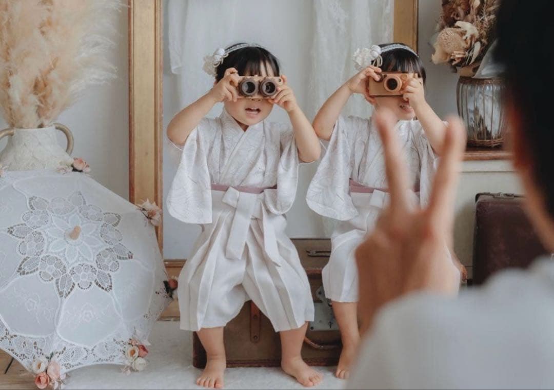 E*＊様 ベビー袴　女の子　tsukihana レン袴　ベビー着物　白　ホワイト