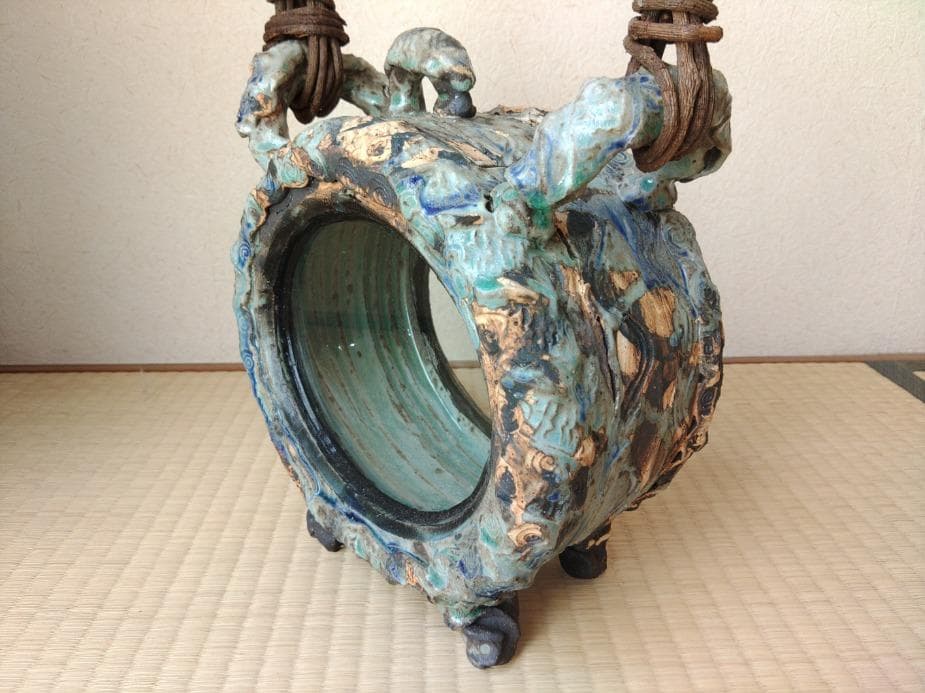 和＆アジアンテイスト　丸型の陶器の水槽　ベタや金魚やメダカ＆インテリアに