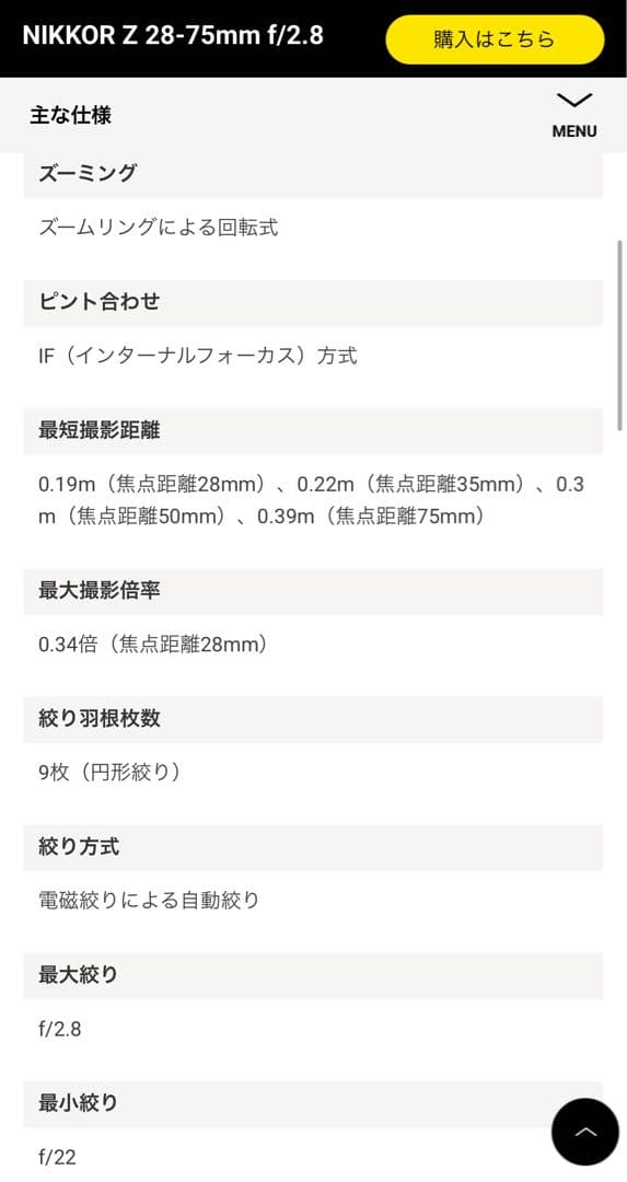 NIKKOR Z 28-75mm f/2.8 ズームレンズ（保護フィルター付）