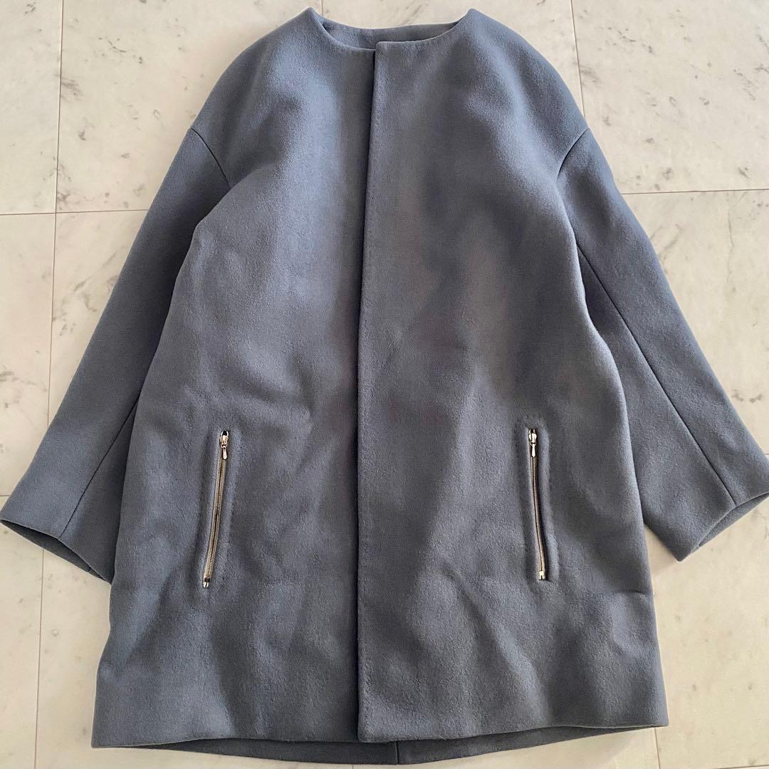 美品 ドゥロワー オーバーサイズ コクーンノーカラーコート ウールシルク