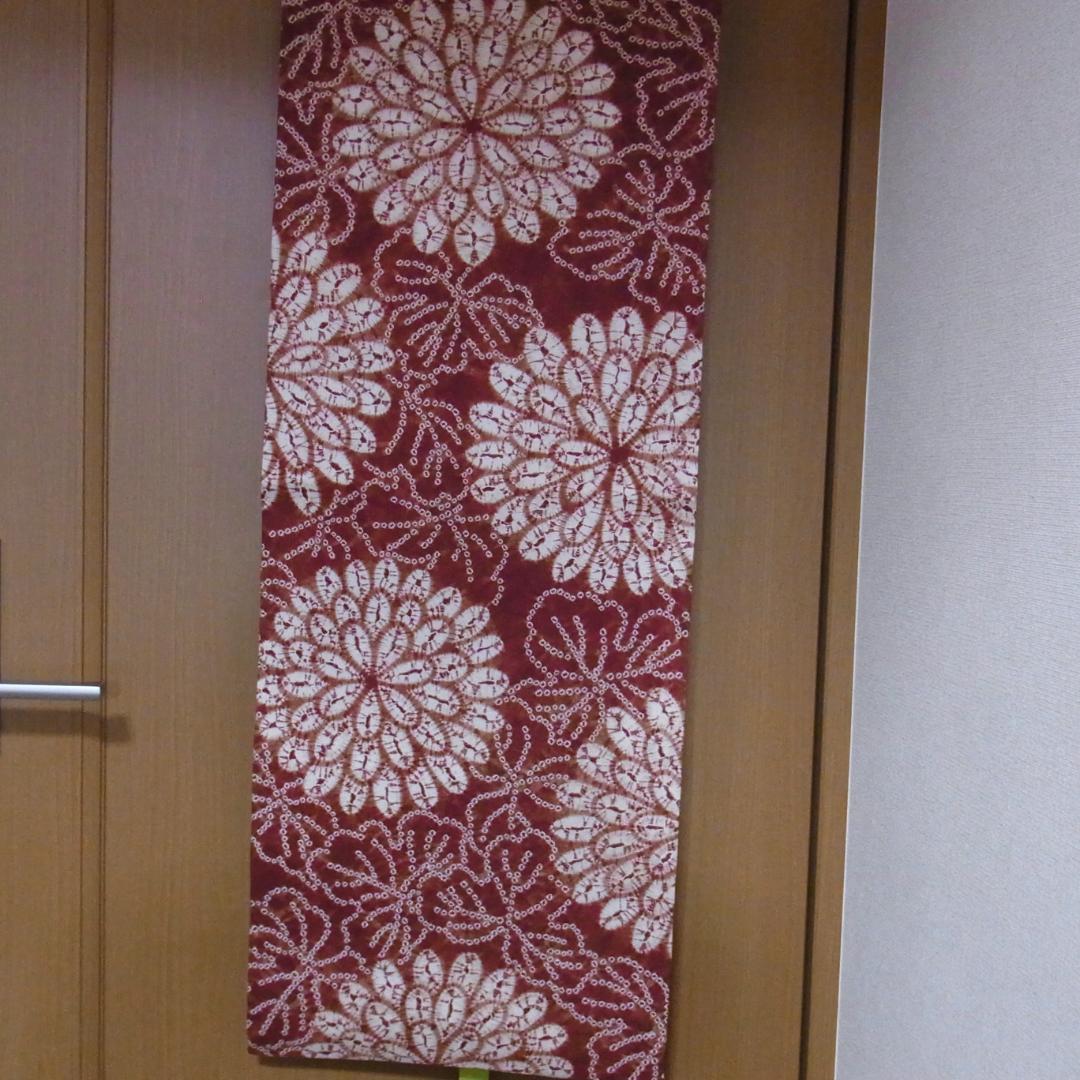 草紫堂 南部茜染 菊花文の絞り染め 名古屋帯 全通柄 開き仕立て 美品