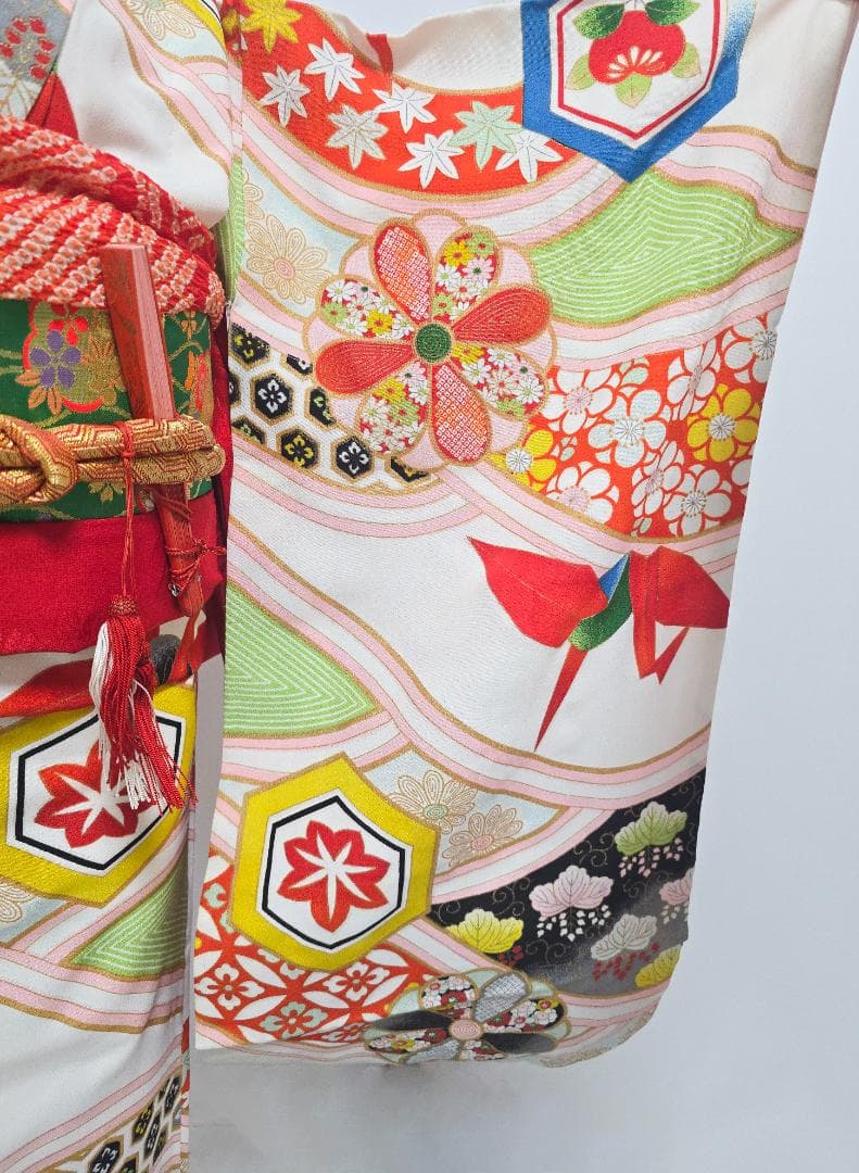 七五三　5歳～　アンティーク 正絹　着物　セット　女の子 c90