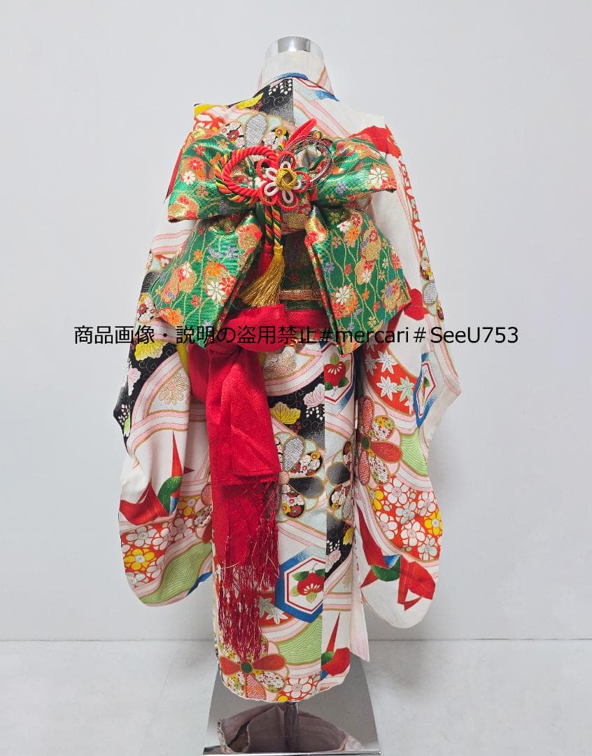 七五三　5歳～　アンティーク 正絹　着物　セット　女の子 c90