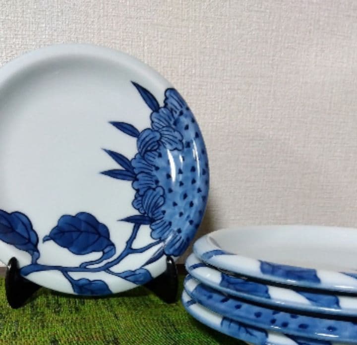 有田焼 源右衛門窯 染付向日葵絵 銘々皿 5枚組