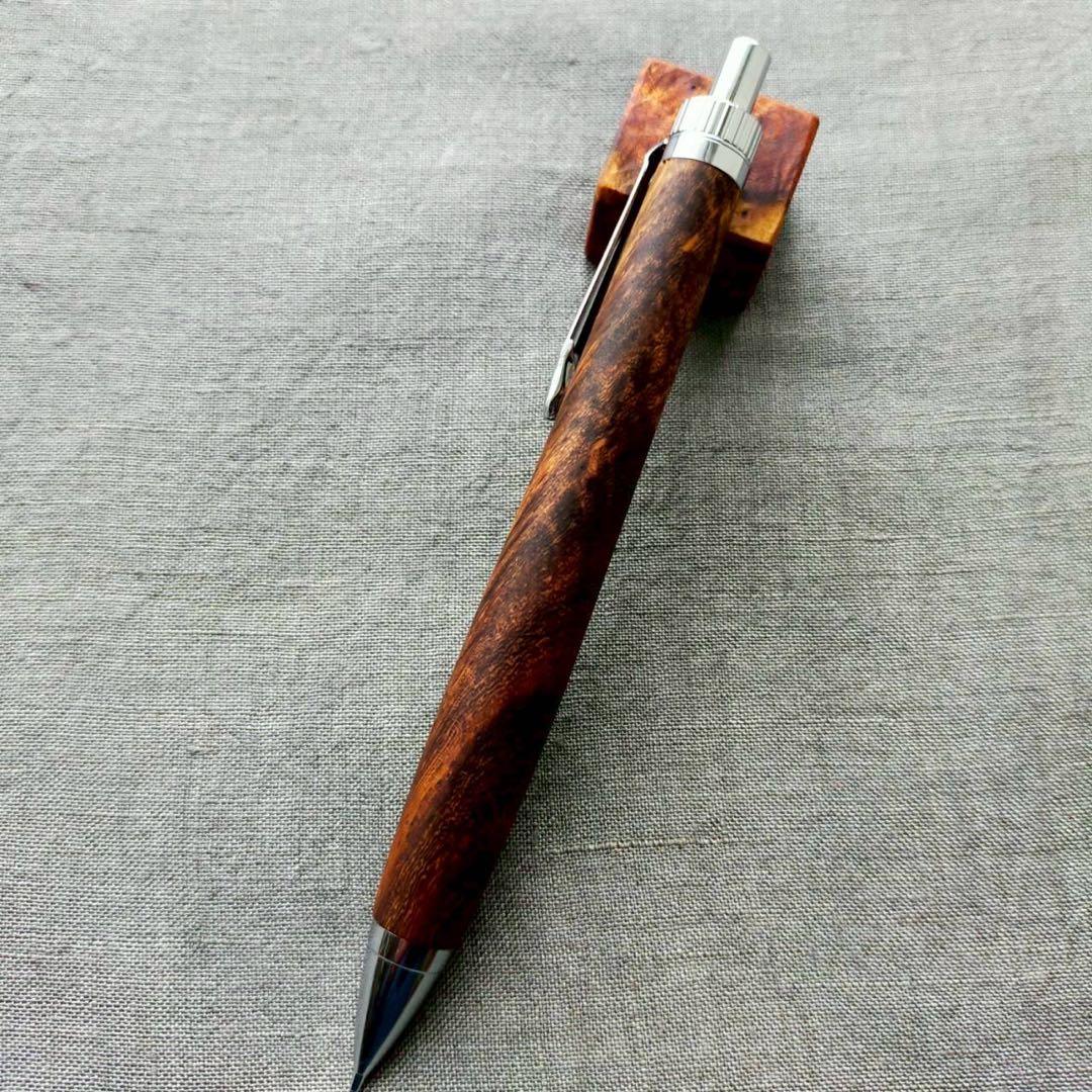 インドローズウッド　ハンドメイド　木軸シャープペン　0.5mm　天然木　シルバー