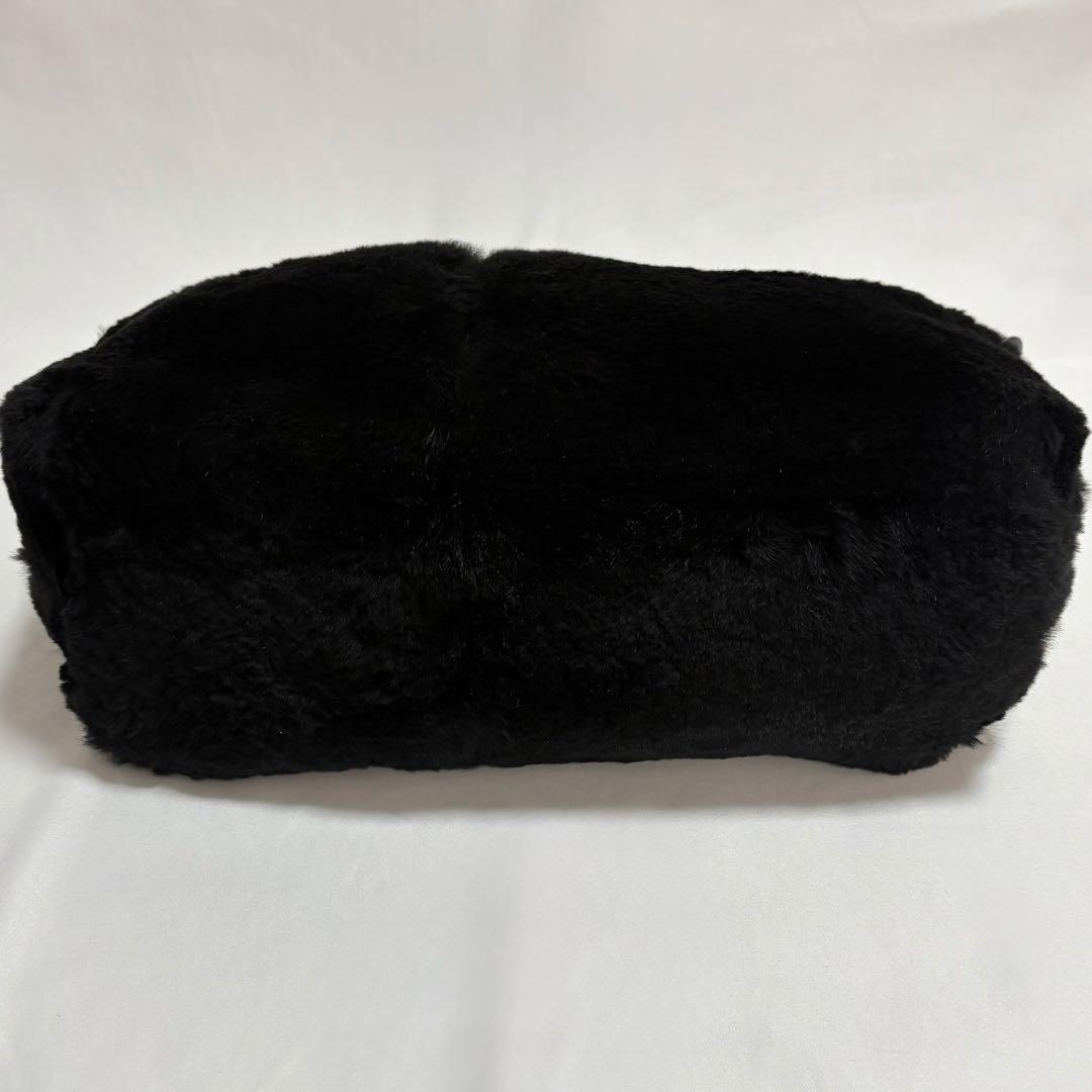 希少 ロンシャン プリアージュ ラビットファー ハンドバッグ 黒色 フランス製