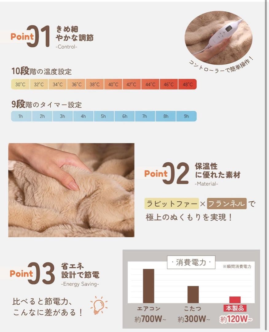 新品未開封 TOPZEE 電気毛布 188×130cm 掛敷兼用 10段階調整